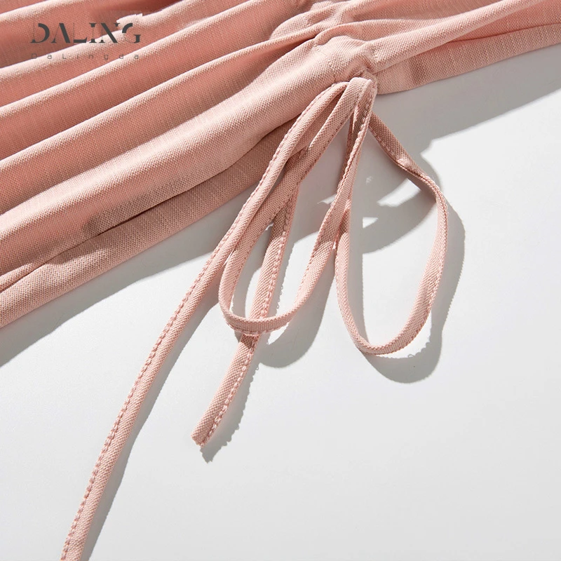 

Summer casual solid dress women's belt cotton loose dress women's pocket calf split pink sexy dress women's 2021 NEW dresses