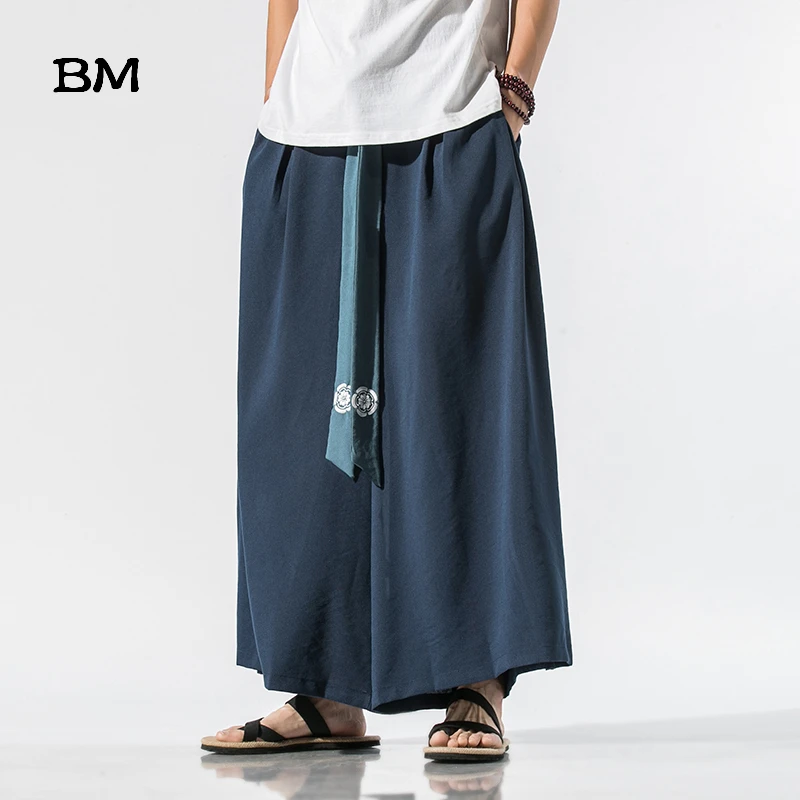 Брюки мужские костюм Hanfu Tang в китайском стиле свободные прямые брюки с юбкой