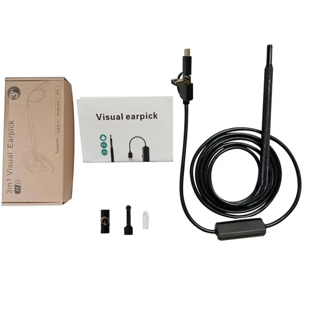 Отоскоп 3 в 1 HD МП визуальный USB эндоскоп Type c для чистки ушей ухочистка ложка