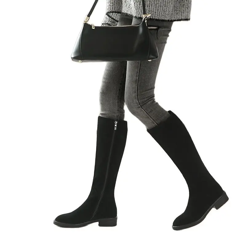 

Cow Suede Knee Length boots Women's Autumn And Winter New Thick Heel Boots, Horse Boots, Medium Heel High Barrel Knight Boots
