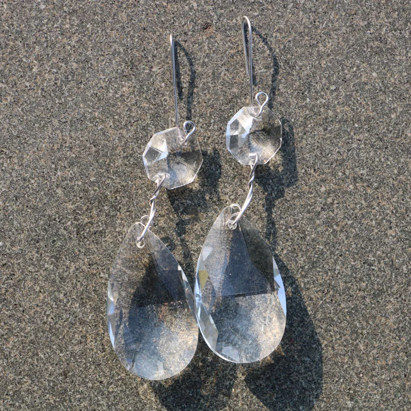 

20PCS Crystal Class Prisms Chandelier Lamp Parts Hanging 38mm Teardrop Silver Pendant
