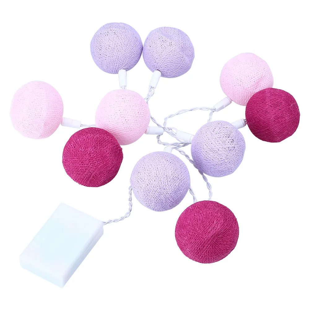 

Xmas Cotton 10 Ball Fairy LED 1.8M String Light Decor Pink+Purple+Light Purple
