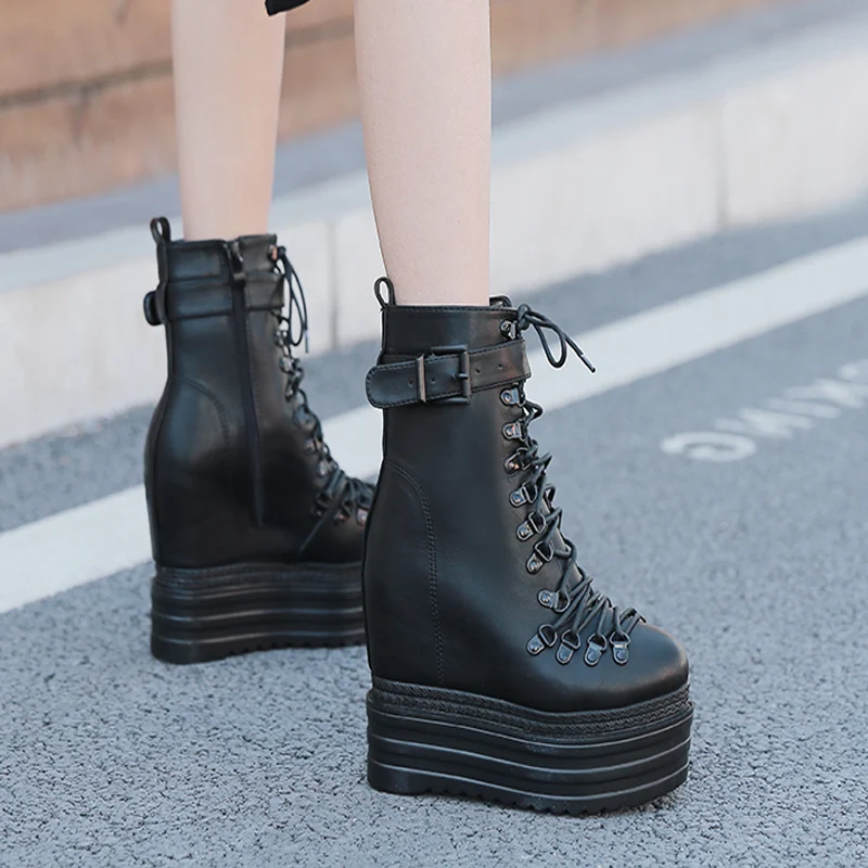 

Demonias shoes Women Boots Winter Buckle Ankel Boots Women Punk Female Platform Boots Wedges High Heels Women Snow fall Boots
