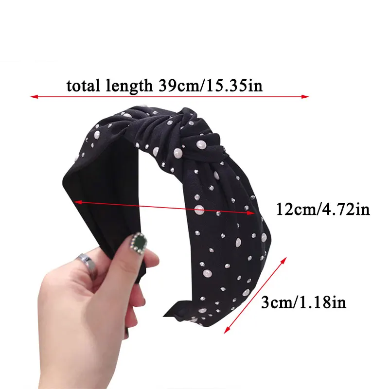 

Solid Color Non-slip Shining Pearls Rhinestone Hair Hoop Middle Knot Head Hoop Handmade Hair Accessories Fashion Headband