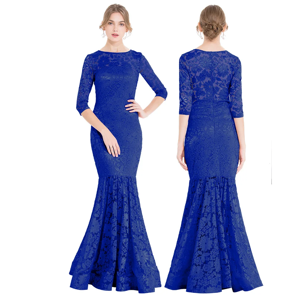 Angel-Fashion, женские прозрачные кружевные вечерние платья с 3/4 рукавами, Вечерние Платья с цветочным рисунком, платье русалки, светильник, розовый, 416