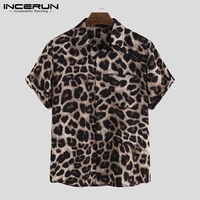casual leopard printed men shirt short sleeve party 2022 camisa lapel summer fashion mens hawaiian shirts streetwear incerun 5xl