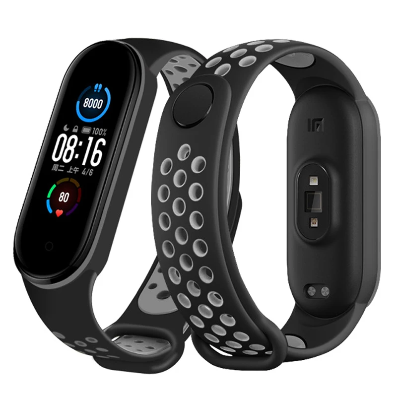 Ремешок сменный двухцветный для Xiaomi Mi Band 6 5 4 3 дышащий с защитой от пота