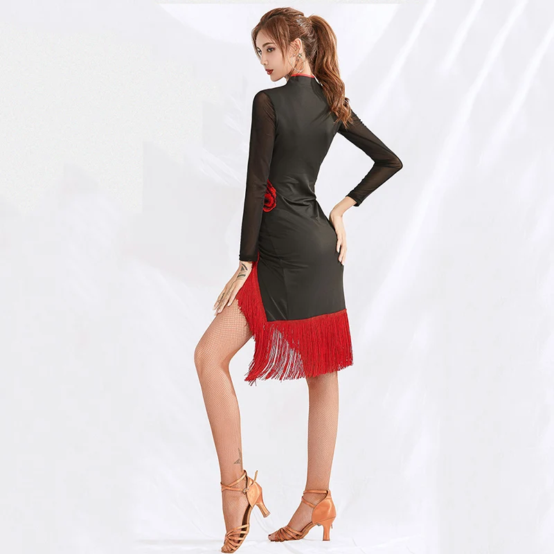 Женское платье для латиноамериканских танцев черная Одежда самбы румбы ча