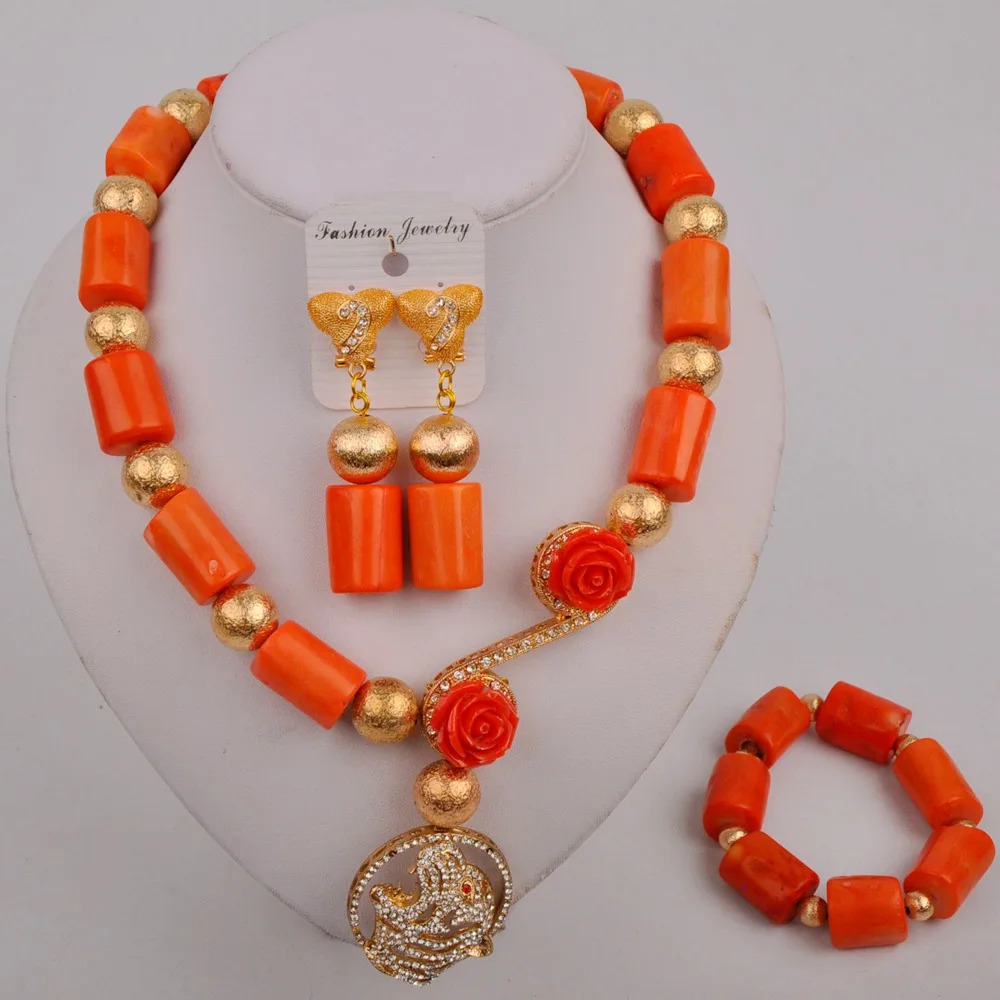 Модные нигерийские Свадебные африканские Ювелирные изделия Набор оранжевое