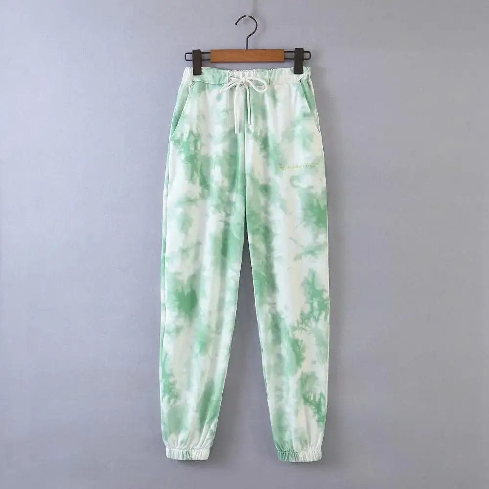 

Women Tie Dye Printing Knitting Sports Pants 2020 New Female Letter Embroidery Loose Trousers P1789