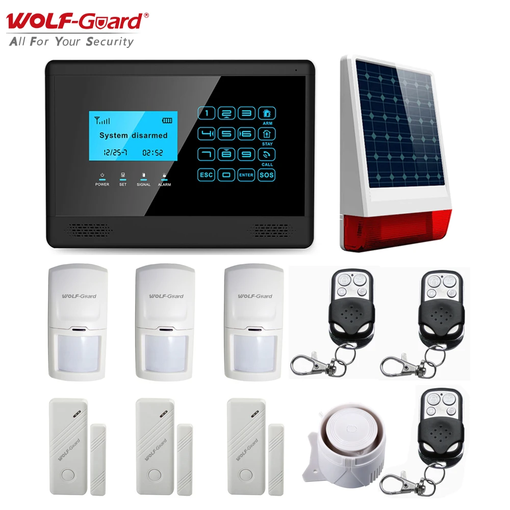 Беспроводная домашняя сигнализация Wolf Guard с ЖК дисплеем GSM SMS охранная система