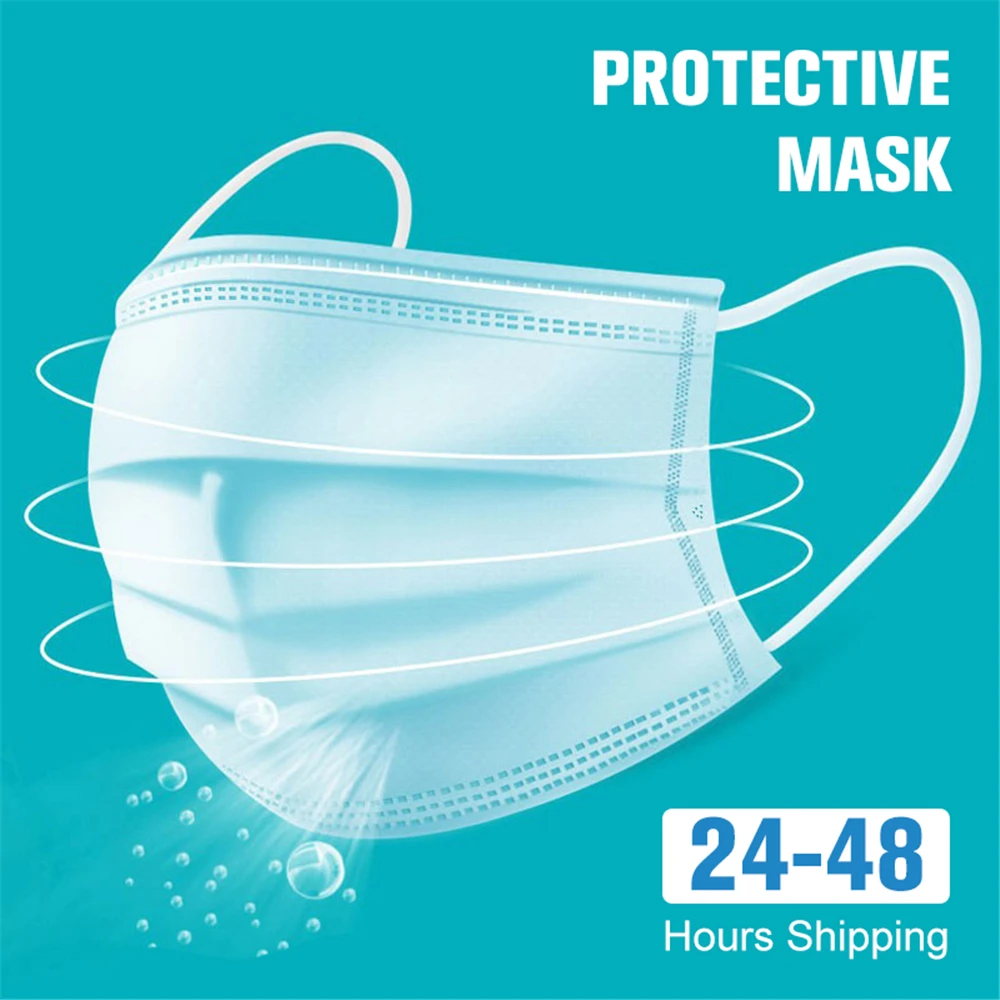 

50Pcs/100pcs Mask Disposable Nonwove 3 Layer Ply Filter Mask mouth Face mask filter safe Breathable dustproof Protective masks