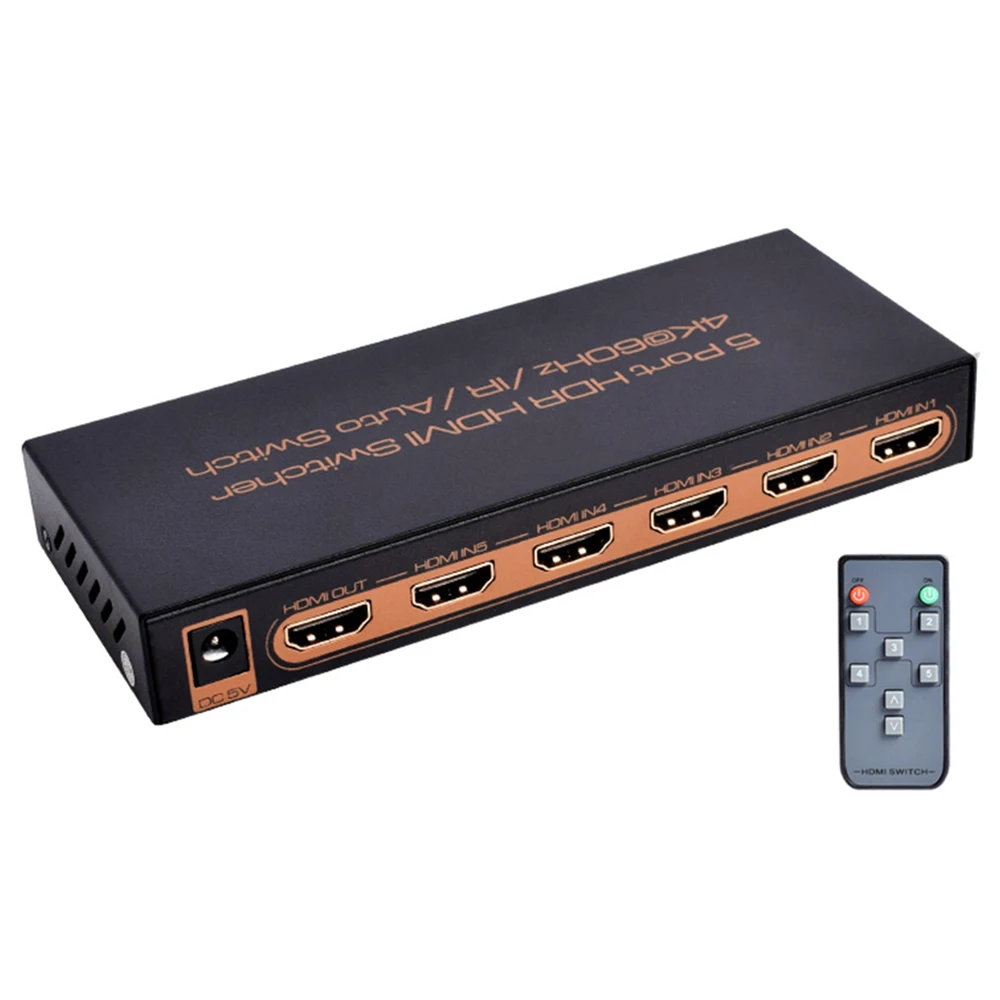 

3D 4k@60hz HDMI Switcher 5 Port HDR HDMI Auto Switcher With IR Remote HDCP 2.2 Full HD 5 in 1 UHD KVM Switches for TVBox PS3 PS4