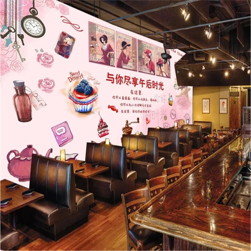 Пользовательский розовый акварельный послеобеденный чай настенная бумага 3D