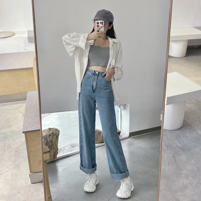 

Spring Summer Vintage Loose Wide Leg Jeans Women High Waist Slim Korean Style Streetwear Casual Straight Denim Long Pants