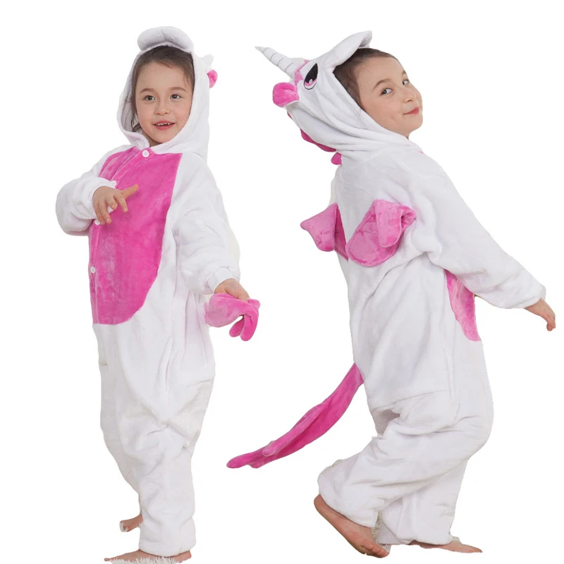 Kigurumi Onesie/Детские пижамы с единорогом, детское одеяло для животных, зимние пижамы для девочек, костюмы единорога - Цвет: rose unicorn