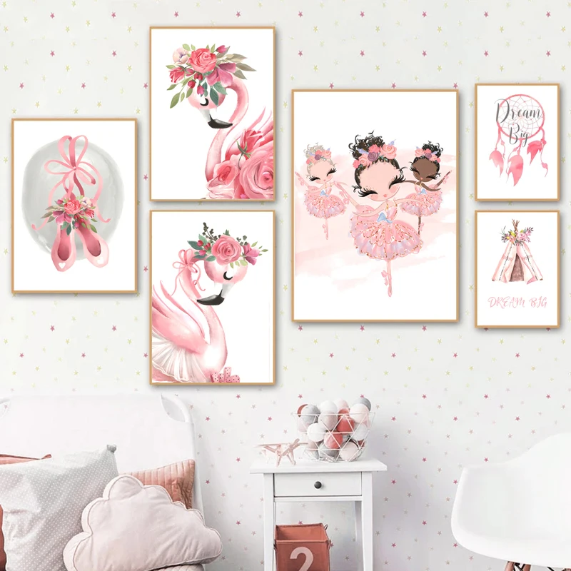 Постер в скандинавском стиле для балерины фламинго Королла палатка детской