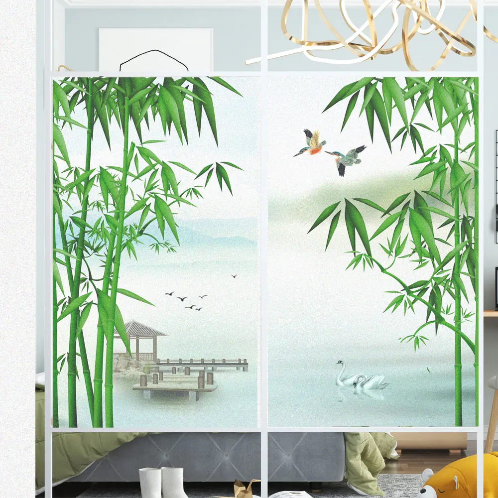 

Window Film Privacy Green Bamboo Glass Sticker UV Blocking Heat Control Window Coverings Window Tint for Homedecor