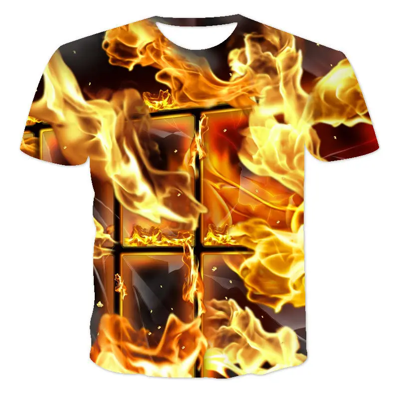 

Summer Latest Men'S And Women'S Fashion Round Neck Flame Cool 3d Printing Pattern Sports Popular Casual T-Shirt Xxs-6XL