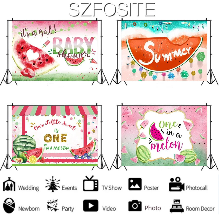 

Summer Watermelon Delicious Fruit Birthday Backdrop Girl Party Room Decoration Photography Photo Kids Custom Vinyl Background