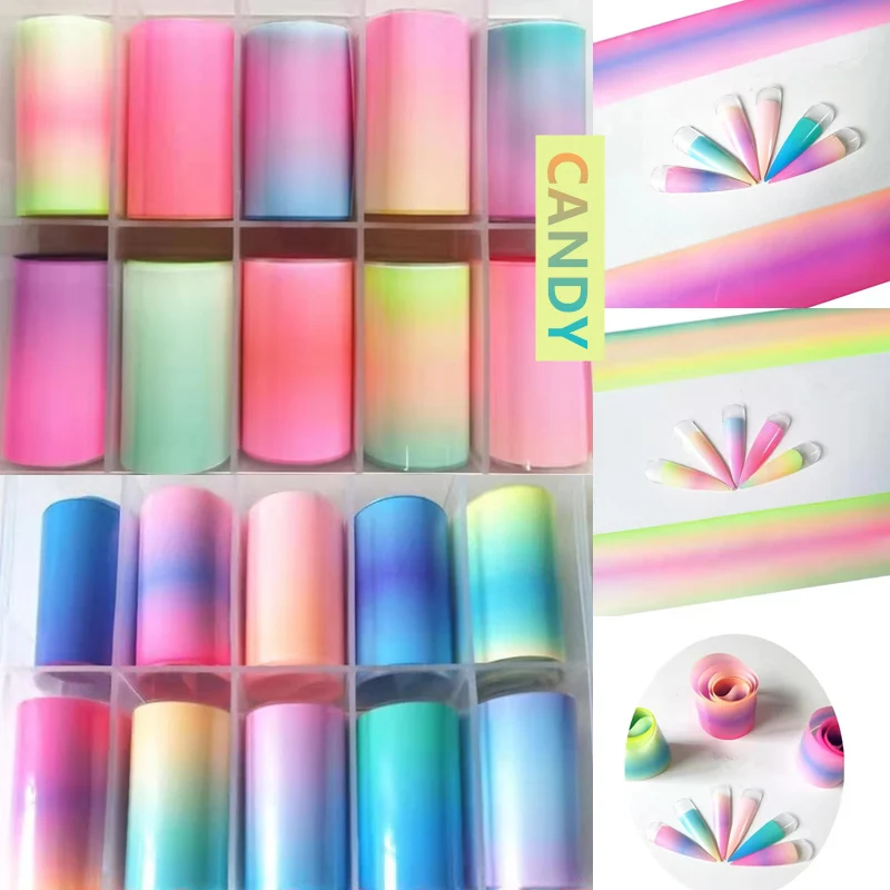 1 Box Candy Nail Foils for Colorful Transfer Paper Neon Stickers Flower Nails Wraps Chirstmas DIY Floral Nail Art Decorations