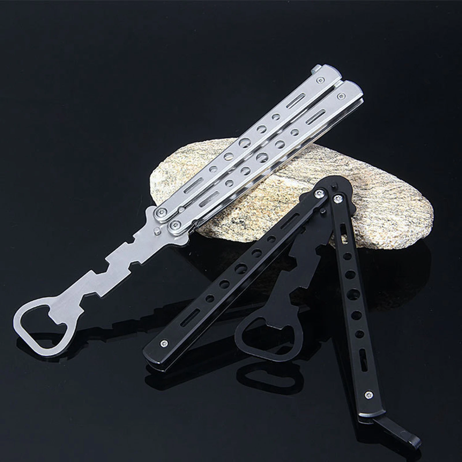 

Butterfly Knife Foldable Butterfly Bottle Opener Hand Tool Beginner Training Practice Corkscrew Tool Hex Wrench Shape No Blade