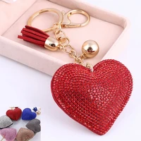 creativity crystal keychains hot rhinestone heart tassel pendant on key backpack womens gift for girl accessories