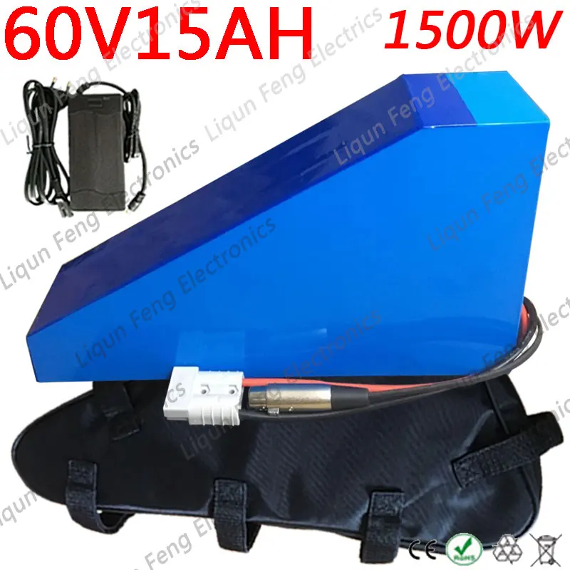 60V Треугольники батарея 60V 15AH литиевая батарея 60V 15AH аккумуляторный отсек для электрического велосипеда с 30A БМС+ 67,2 V 2A заряд+ сумка