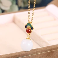 sa silverage retro national wind court red and tianyu burned blue ball pendant s925 pure silver natural white jade necklace