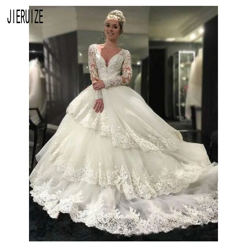 Женское винтажное свадебное платье с V образным вырезом и длинными