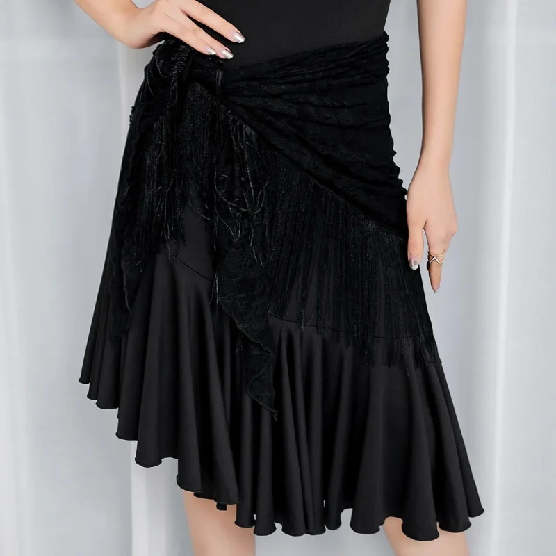 Женское платье для латиноамериканских танцев кружевное бальное с оборками