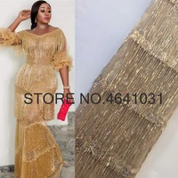 gold sequined african french mesh net lace fabric for india evening party dress fabrics 2021 new nigeria sequins voile zx3075