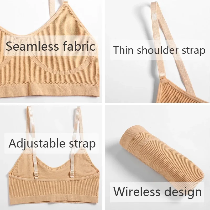 

2 Pcs Women Seamless Vest Fitness Bra Adjustable Shoulder Strap Sexy Bra Panty Set Pure Cotton Breathable Comfortable Underwear