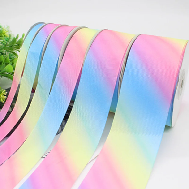 

20 meter/lot 6 Size Gradient Colors Rainbow Printed Grosgrain Ribbon DIY Wrapping Wedding Party headwear Hair Bow Decoration