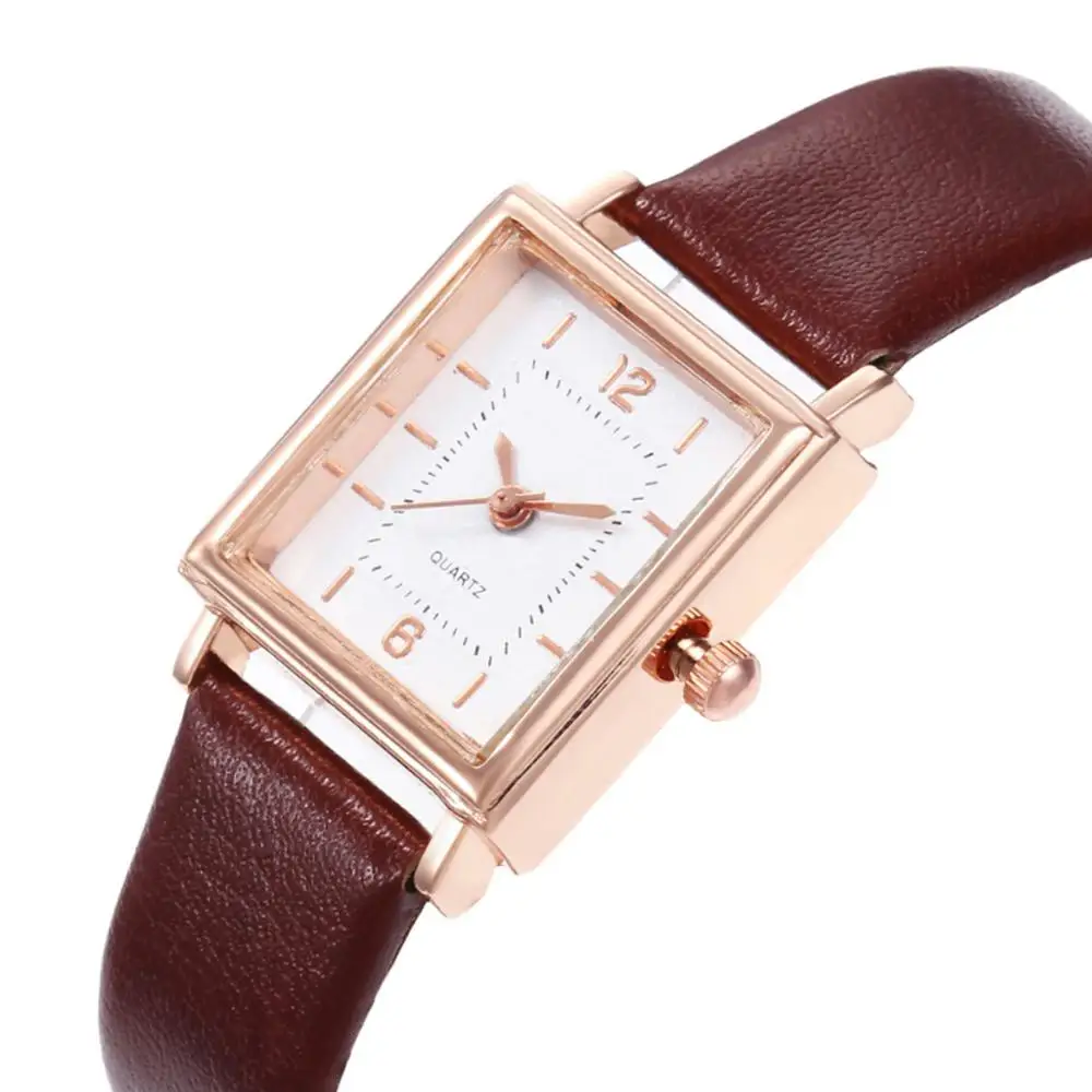 2020 винтажный ремень часы Простой квадратный весы циферблат для девушек модные