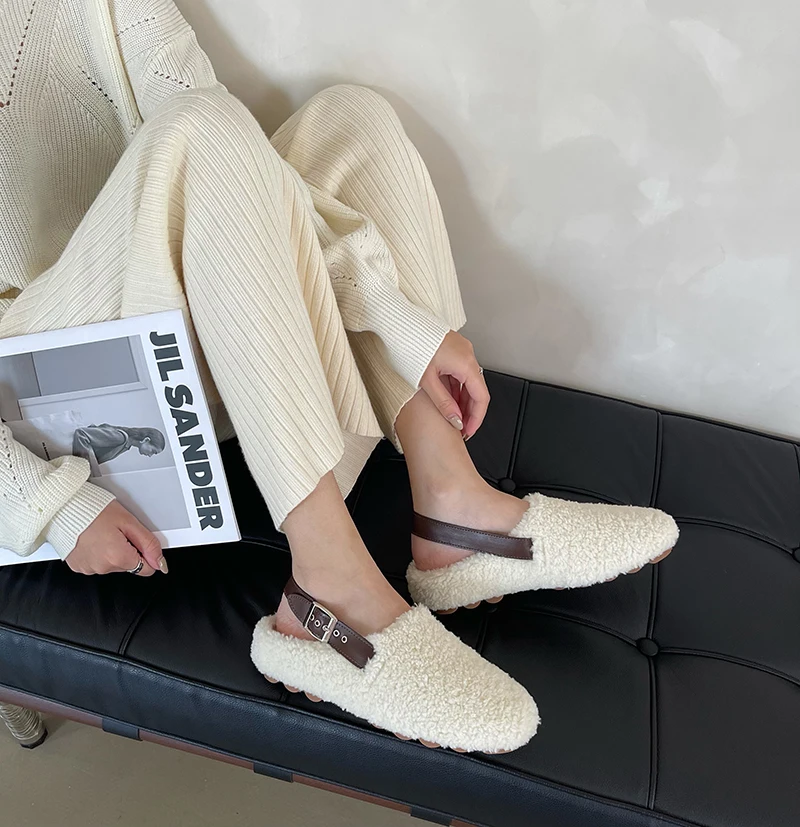 

Bailamos Winter Flats Women Cute Sweet Brown Slip on Loafers Ladies Classic White Comfortable Winter Warm Fur Home Slippers