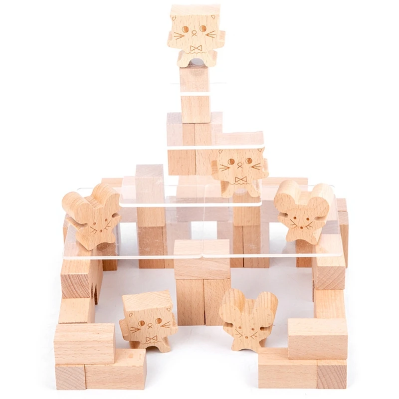 

Wooden Cat and Mouse Game Toy Sensory Stacking Block Tower Balance for Kids Adults Family Girls Boys WXTD