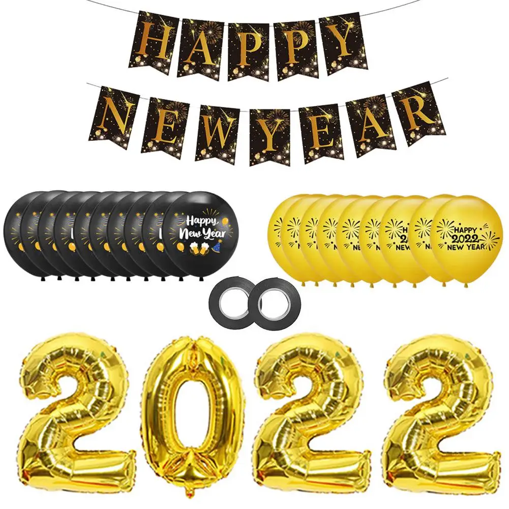 

2022 набор воздушных шаров для вечеринки 2022 с новогодним флагом тянущийся алюминиевый пленочный воздушный шар Новогодние и новогодние празд...
