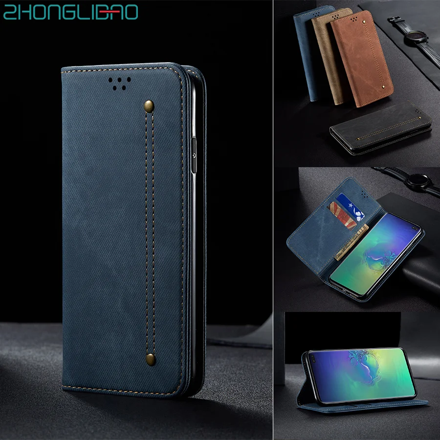 Магнитный кожаный чехол книжка из денима для Samsung S11 S10e S10 Plus 5G A50 A30 A20 M30s A70 A10s A20s A50s