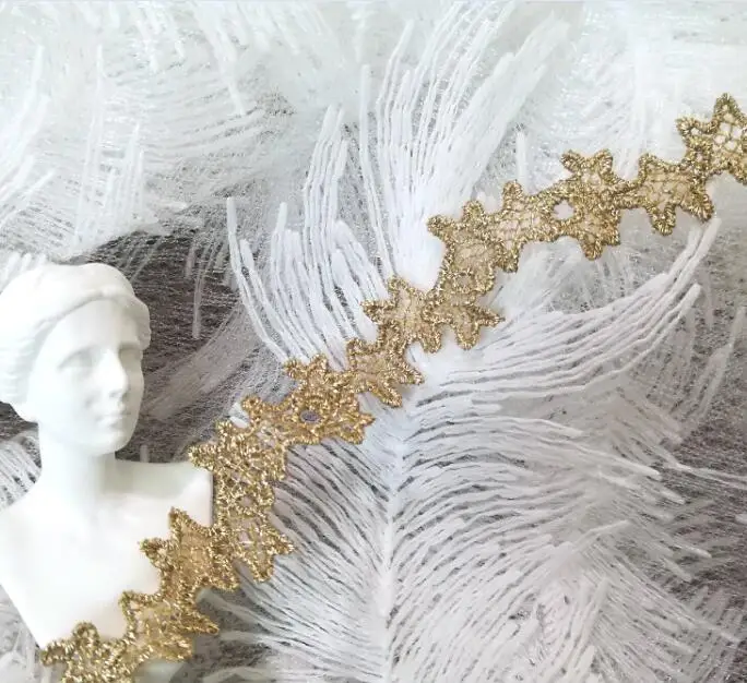 1 ярд кружевная лента с вышивкой гипюровая Золотая ткань 5 см Кружевная