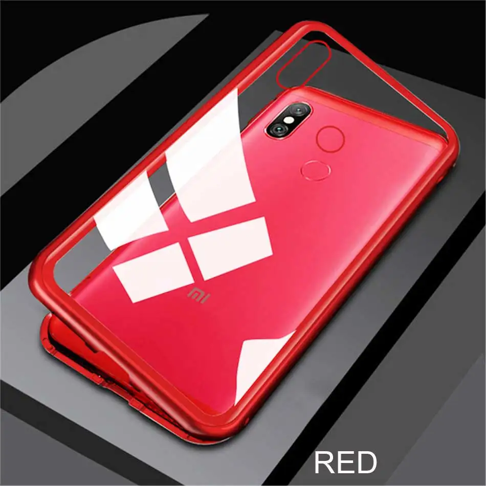 Red Роскошный металлический магнитный чехол на 360 ° для Xiaomi Redmi Note 7 5 6 K20 Pro, чехол-книжка для Xiaomi Redmi 7a 6a, чехол для телефона, стеклянная задняя крышка - Цвет: Red