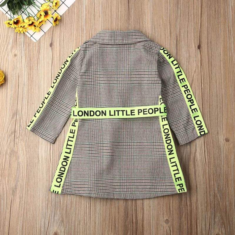 Autumn Winter Coats Toddler Kids Baby Girl Clothes Fashion Belted Plaid Print Trench Jacket Formal Outwear Windbreaker 0-5Y | Детская