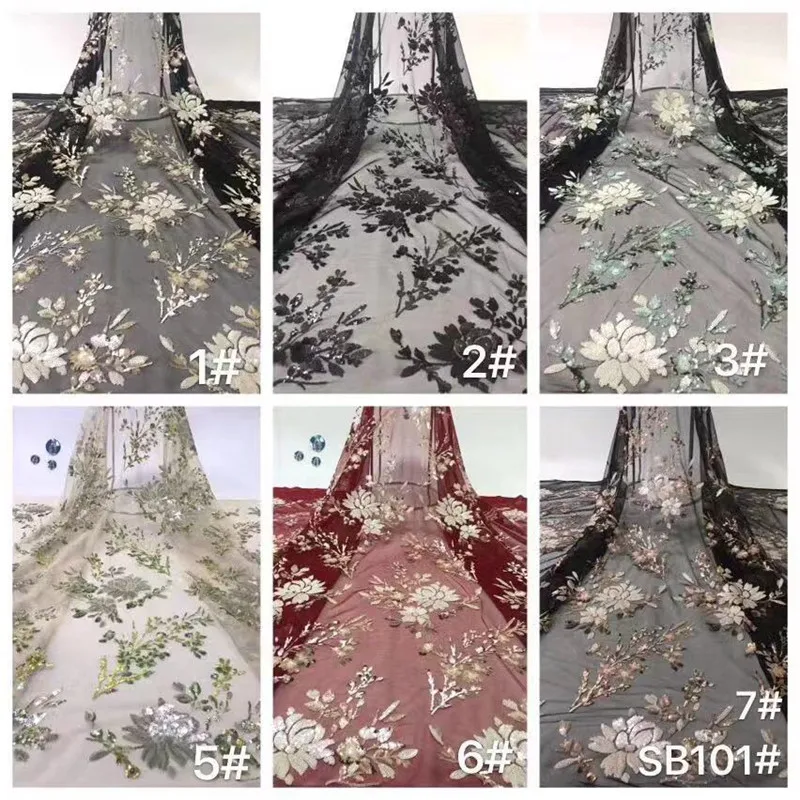 

Latest African Dry Lace Fabrics 2019 High Quality French Mesh Lace Fabric With Sequins For Nigerian Party Wedding dress xb11-46