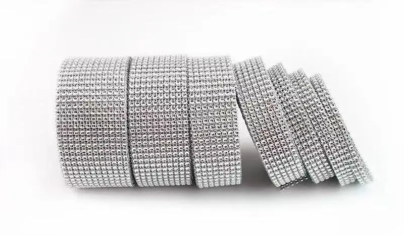silver 4 мм полый сетка-рулон с алмазами сверкающие акриловые украшения для вечеринки, дня рождения, свадьбы, сделай сам, настольные Стразы для торта, обертывания ленты с кристаллами - Цвет: silver