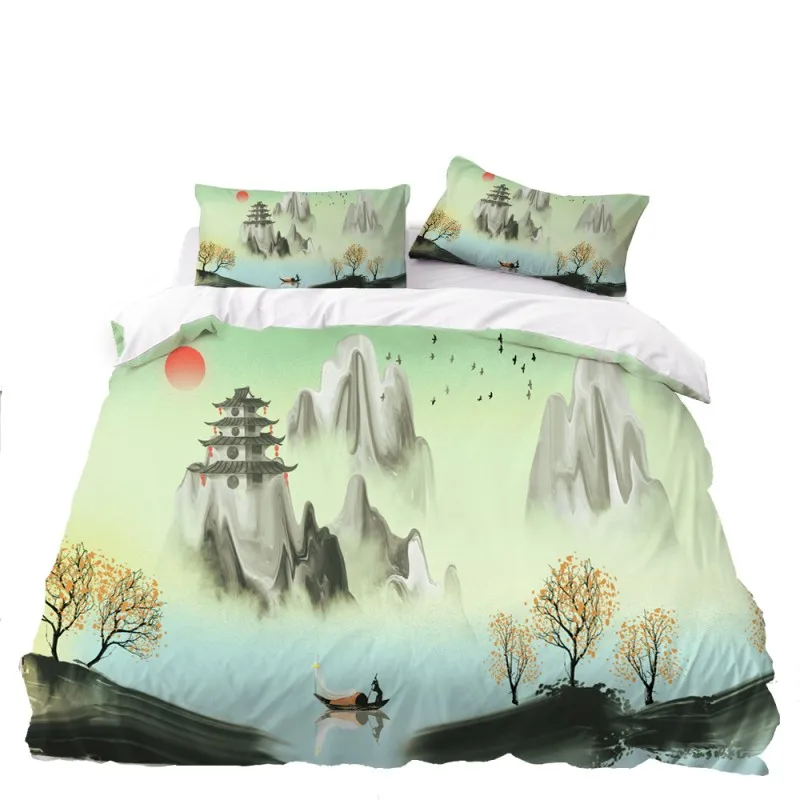 Закат горы постельные принадлежности в китайском стиле пододеяльник Твин Полный
