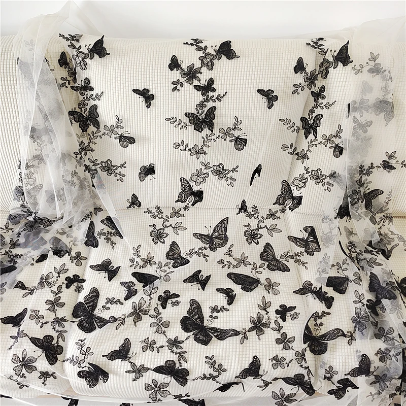 

Black 3D Embroidery Butterfly Tulle Mesh Lace Fabric for Dress