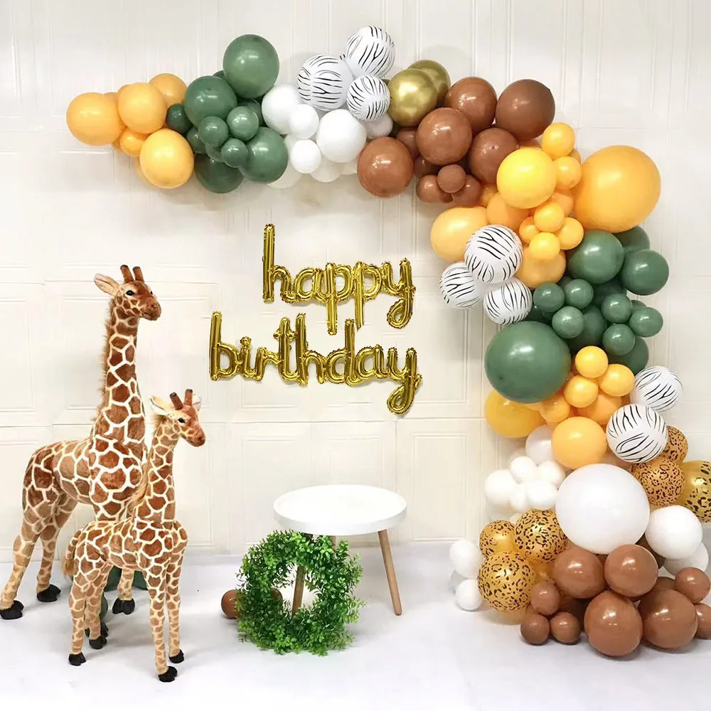 

1 Set Retro Green Birthday Balloons Arch Avocado Lemon Yellow Khaki Balloons Garland for Safari Wild Birthday Decor Baby Shower