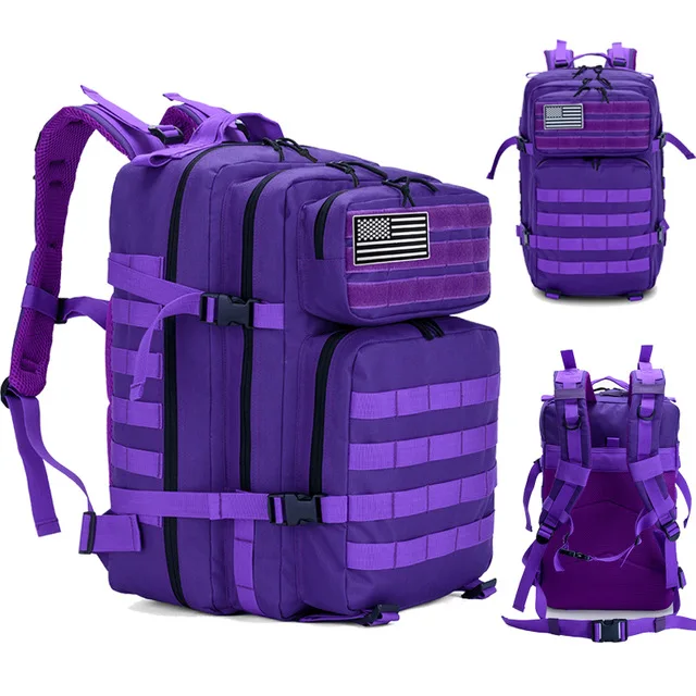 Purple 45л военный рюкзак, тактический армейский мужской рюкзак для путешествий, водонепроницаемый рюкзак, туристический рюкзак, дождевик, Mochila Tatica Camping Canta - Цвет: Purple