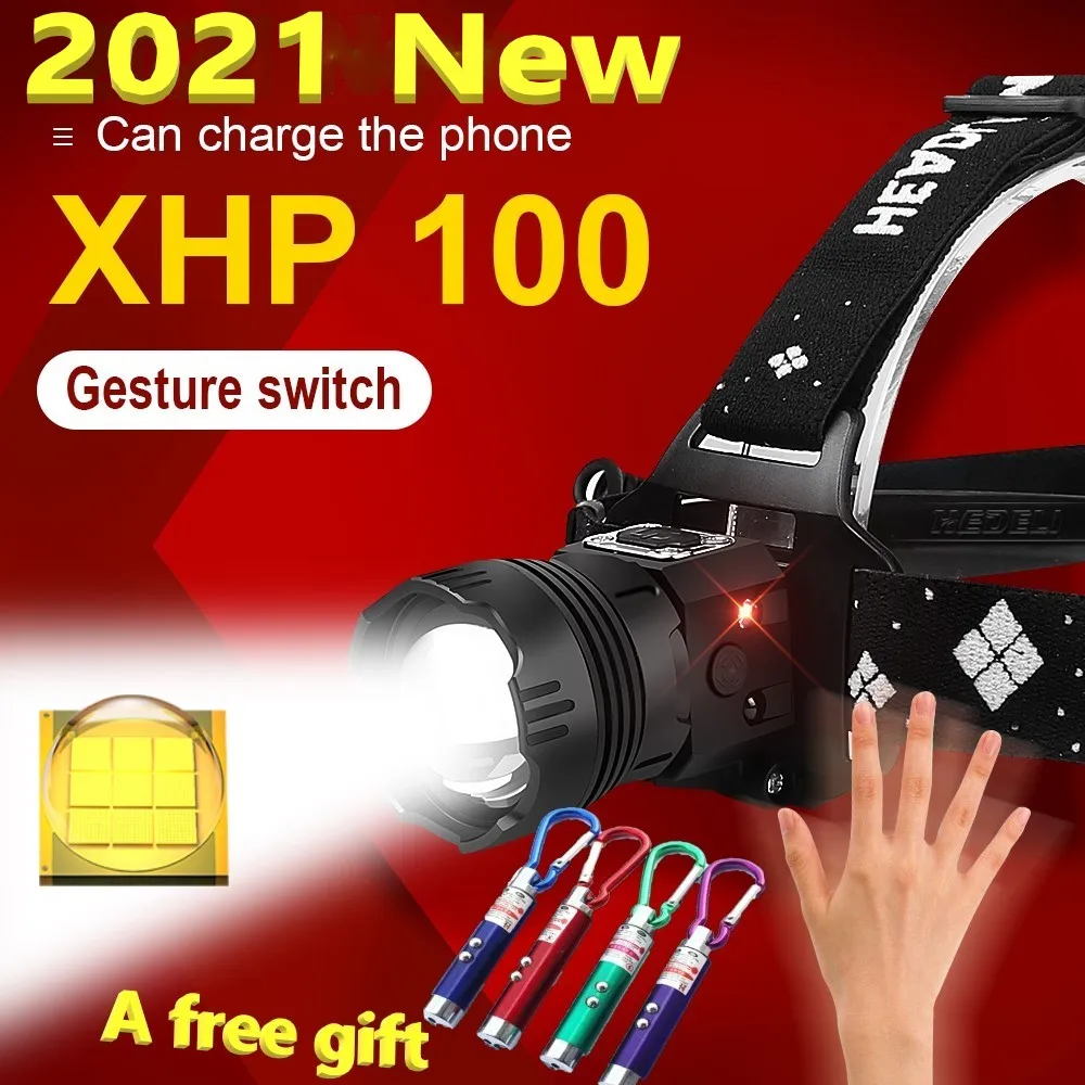 

Новый ИК-датчик xhp100 светодиодный налобный фонарь 18650 перезаряжаемые USB-налобные фонари XML T6 водонепроницаемый охотничий налобный фонарь нал...