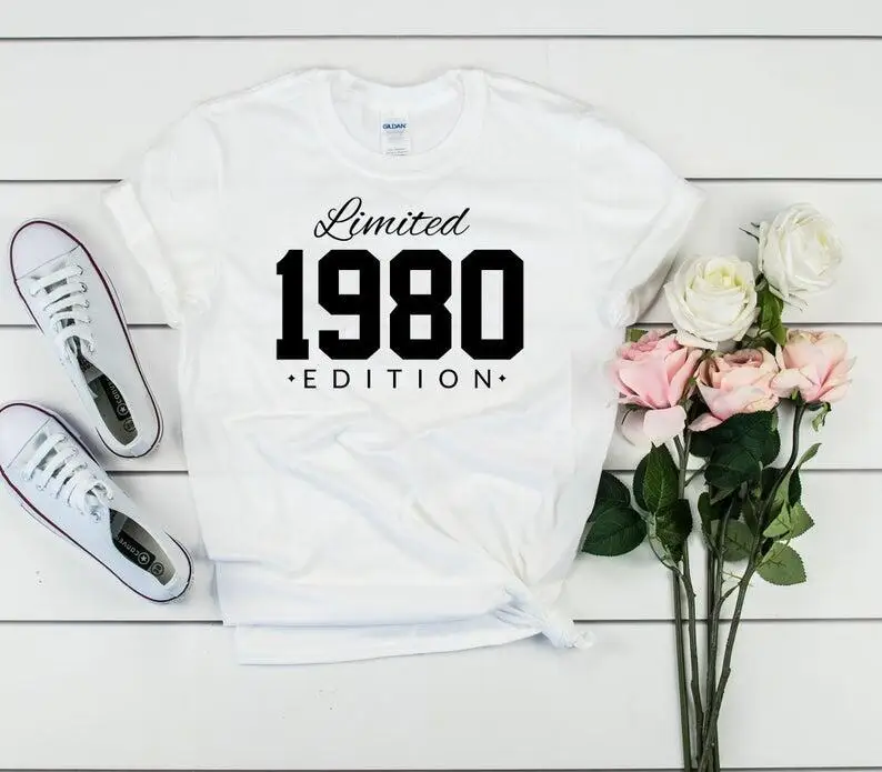 

Limited 1980 Edition 41th Birthday Shirt Funny Graphic Cotton Women Tshirt Short Sleeve Tees Plus Size O Neck Female Clothing